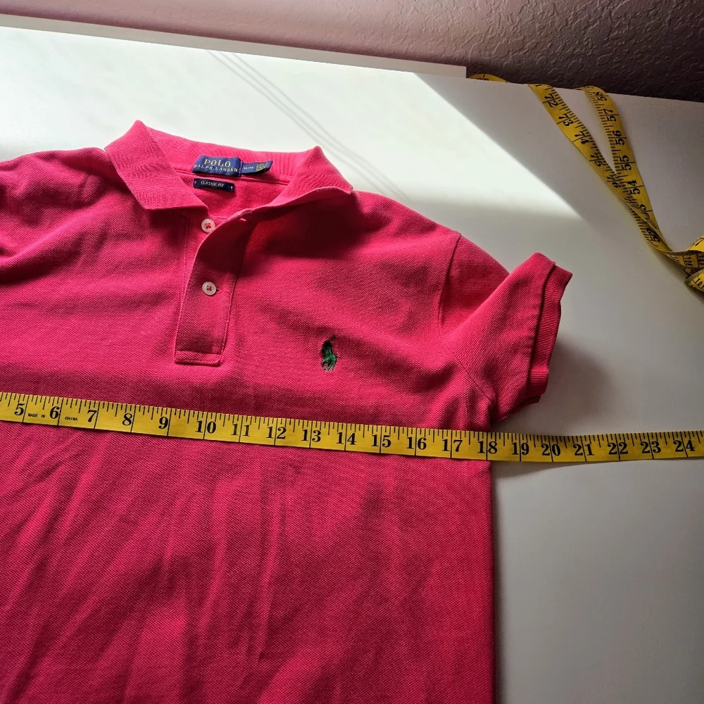 Polo Ralph Lauren‎ Pink Cotton Classic Fit Polo Shirt Green Pony Size S/M Preppy